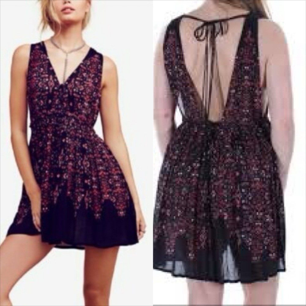 Free People FP One Floral Mini Dress Purple Red Open Back Boho Small